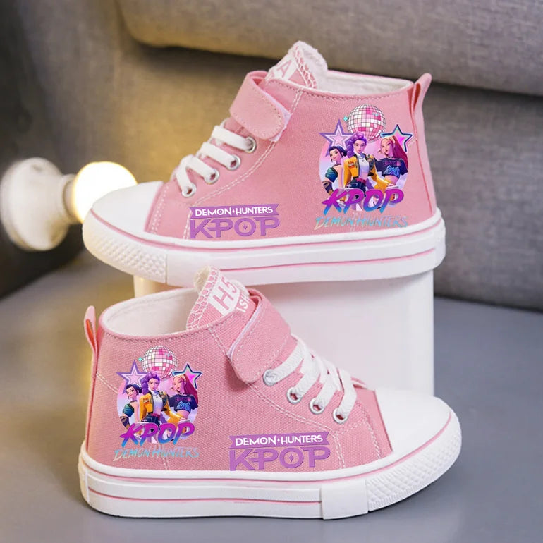 KPop Demon Hunters Canvas Shoes Student Casual Children Slip on Flat Board Shoes Kids Soft Bottom Non Slip Breathable Sneakers
