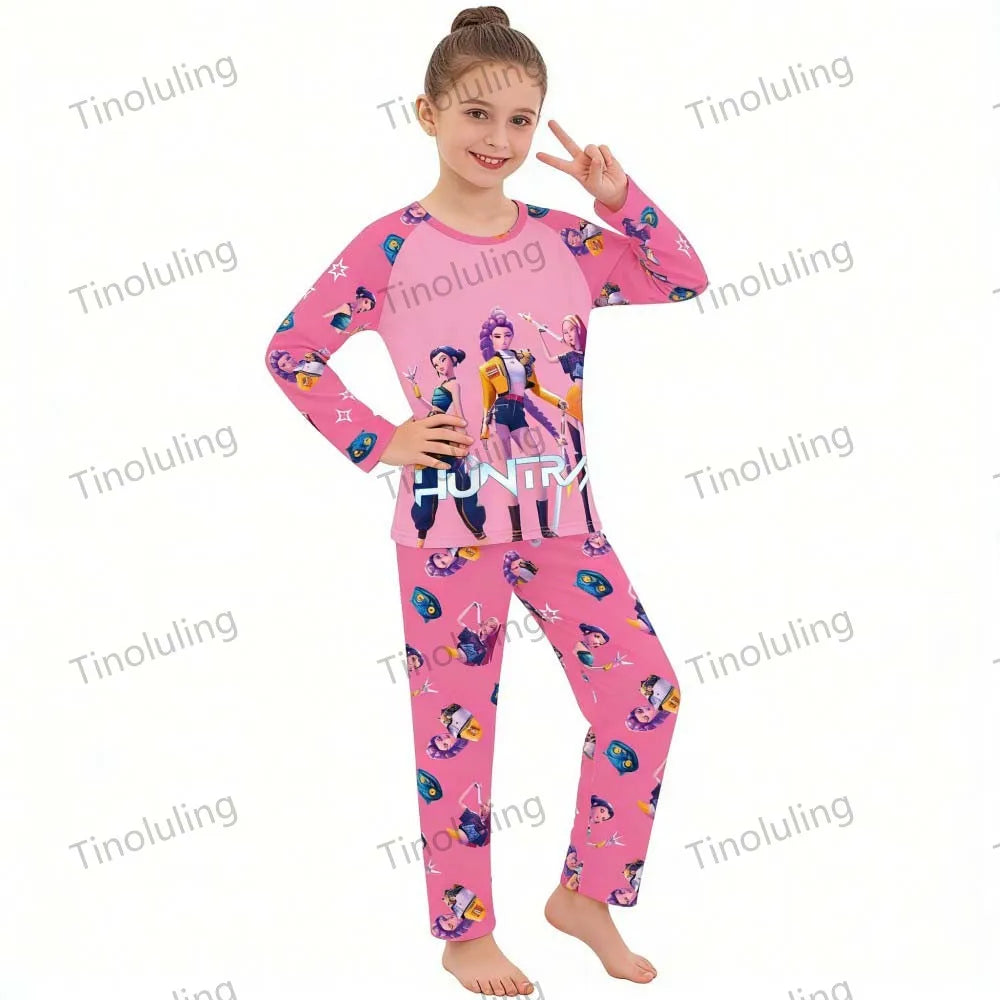 Kpop Girls Pyjamas Cartoon Pijamas Kids Clothes Spring Fashion Girls Long Sleeve T Shirt + Pants 2pcs Set Children Home Pajamas