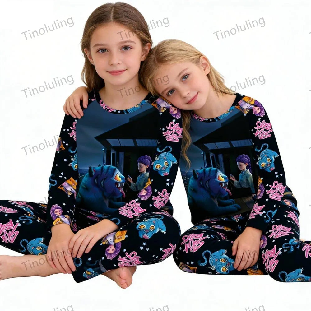 Kpop Girls Pyjamas Cartoon Pijamas Kids Clothes Spring Fashion Girls Long Sleeve T Shirt + Pants 2pcs Set Children Home Pajamas