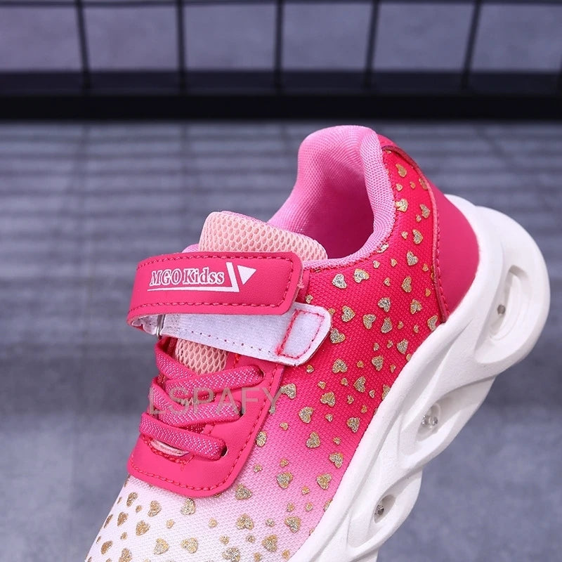 Kpop Demon Hunter Kids'Casual Shoes Girls Led Light Cartoon Fashion Sport Flat Bottom Shoes Breathable Purple Pink