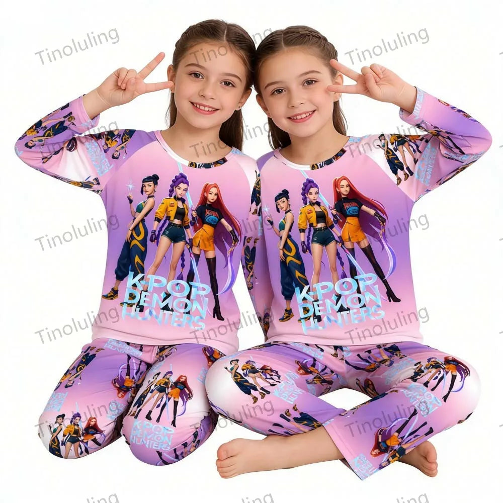 Kpop Girls Pyjamas Cartoon Pijamas Kids Clothes Spring Fashion Girls Long Sleeve T Shirt + Pants 2pcs Set Children Home Pajamas