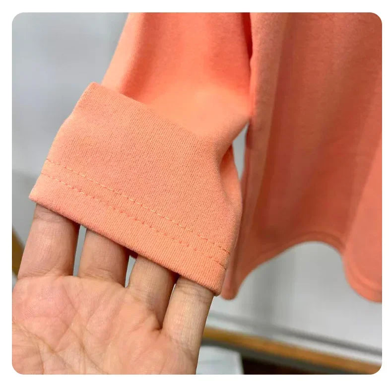 Winter Baby Warm Top Boys Girls Velvet Inner Solid Color Bottom Children's Half High Collar Long Sleeve T-shirt Kids Clothes
