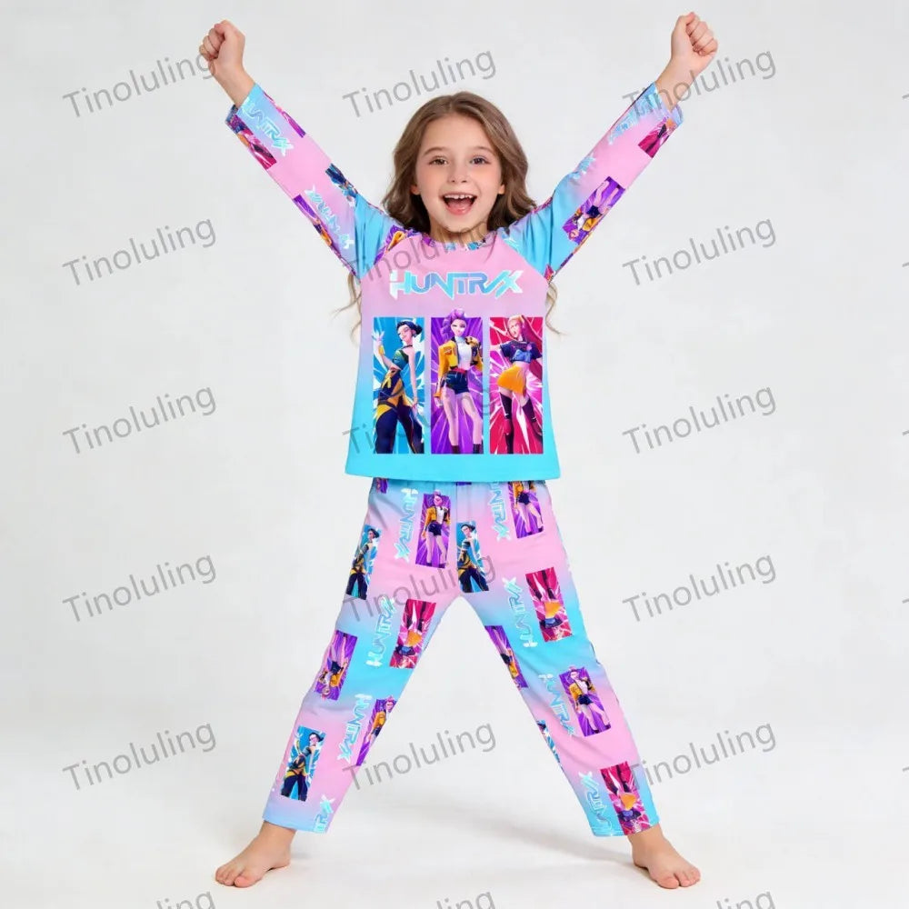 Kpop Girls Pyjamas Cartoon Pijamas Kids Clothes Spring Fashion Girls Long Sleeve T Shirt + Pants 2pcs Set Children Home Pajamas
