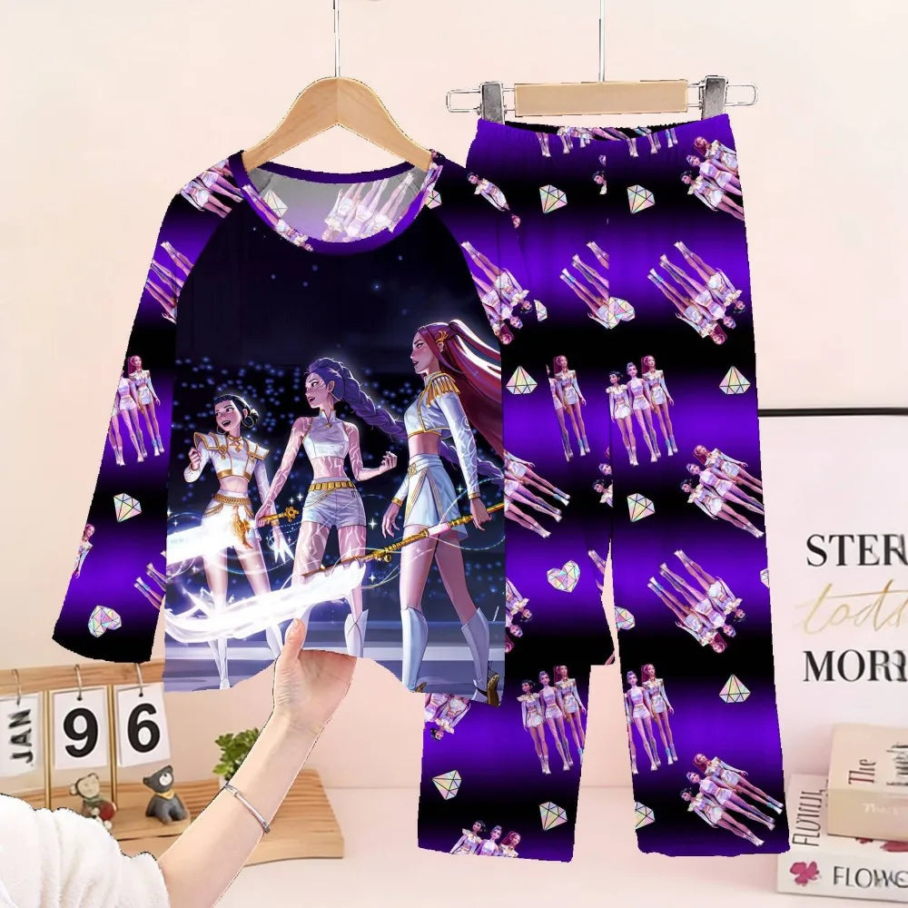 Kpop Girls Pyjamas Cartoon Pijamas Kids Clothes Spring Fashion Girls Long Sleeve T Shirt + Pants 2pcs Set Children Home Pajamas