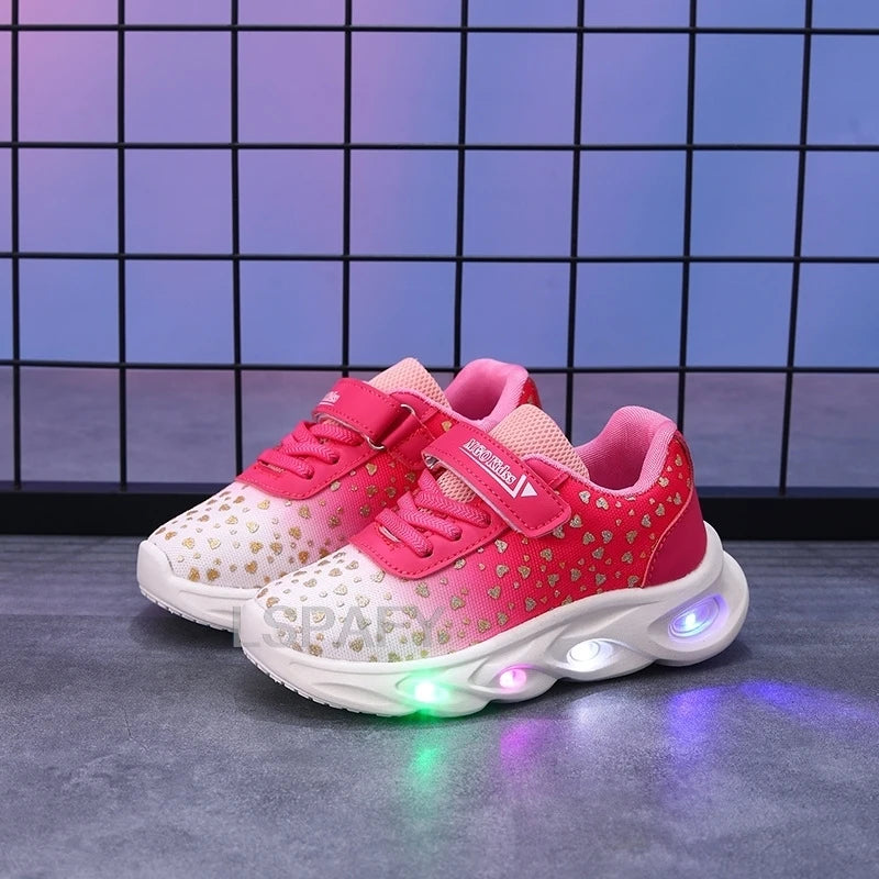 Kpop Demon Hunter Kids'Casual Shoes Girls Led Light Cartoon Fashion Sport Flat Bottom Shoes Breathable Purple Pink