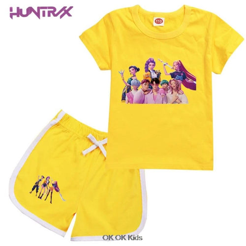 2 Pcs Suit KPop Demon Hunters Rumi Kids Teens Girls T Shirt Shorts 2pcs Sets Toddler Boys Summer Sportsuits Girl's Nightwear Set