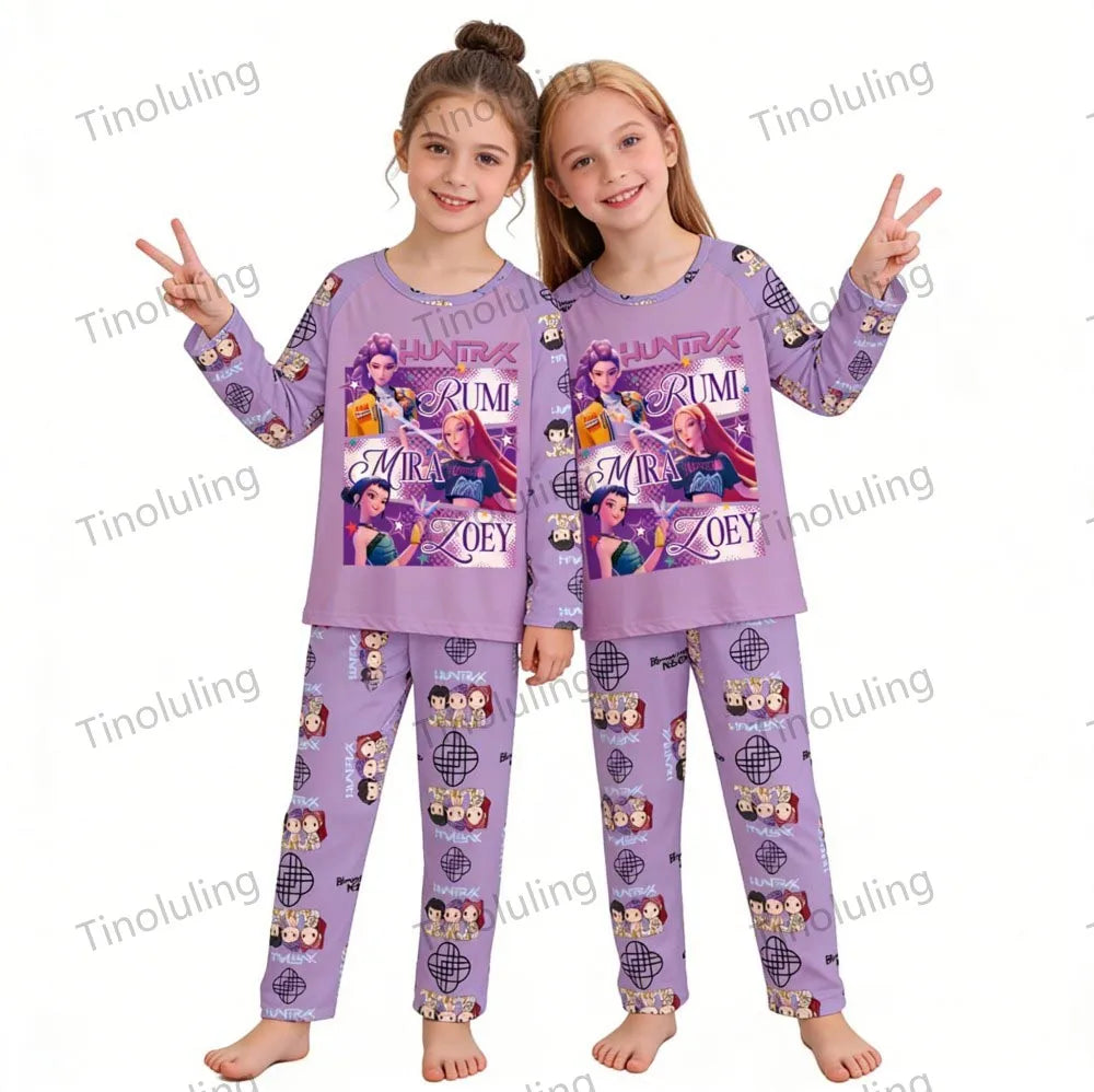 Kpop Girls Pyjamas Cartoon Pijamas Kids Clothes Spring Fashion Girls Long Sleeve T Shirt + Pants 2pcs Set Children Home Pajamas
