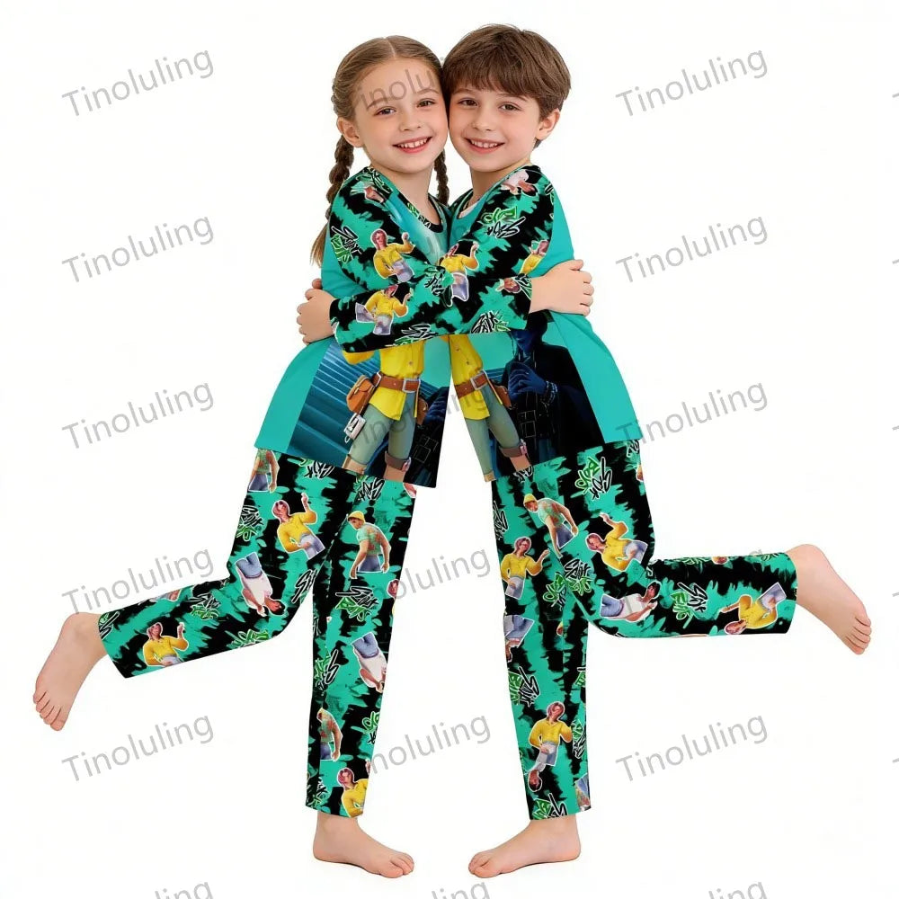 Kpop Girls Pyjamas Cartoon Pijamas Kids Clothes Spring Fashion Girls Long Sleeve T Shirt + Pants 2pcs Set Children Home Pajamas