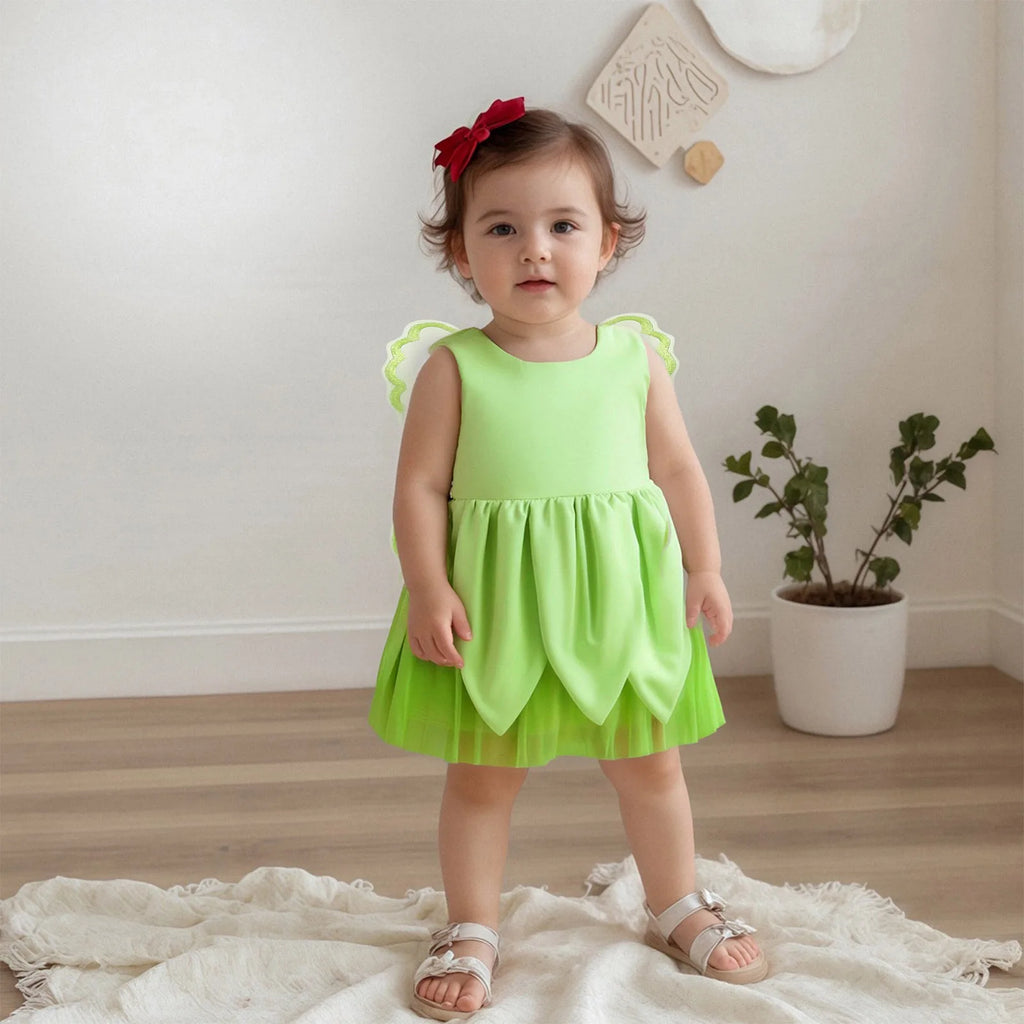 Toddler Girl Dress Mesh Butterfly Wing Solid Zipper Closure Crew Neck Sleeveless A Line Dress