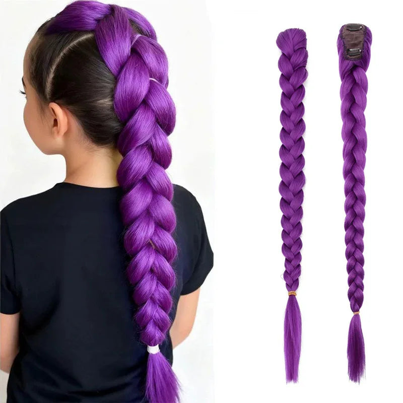 Girl Kpop Groups Purple Braided Ponytail Wig Hair Colored Claws Girls Hunters Big Braids Rumi Cosplay Wigs Hip Hop Dirty Braids