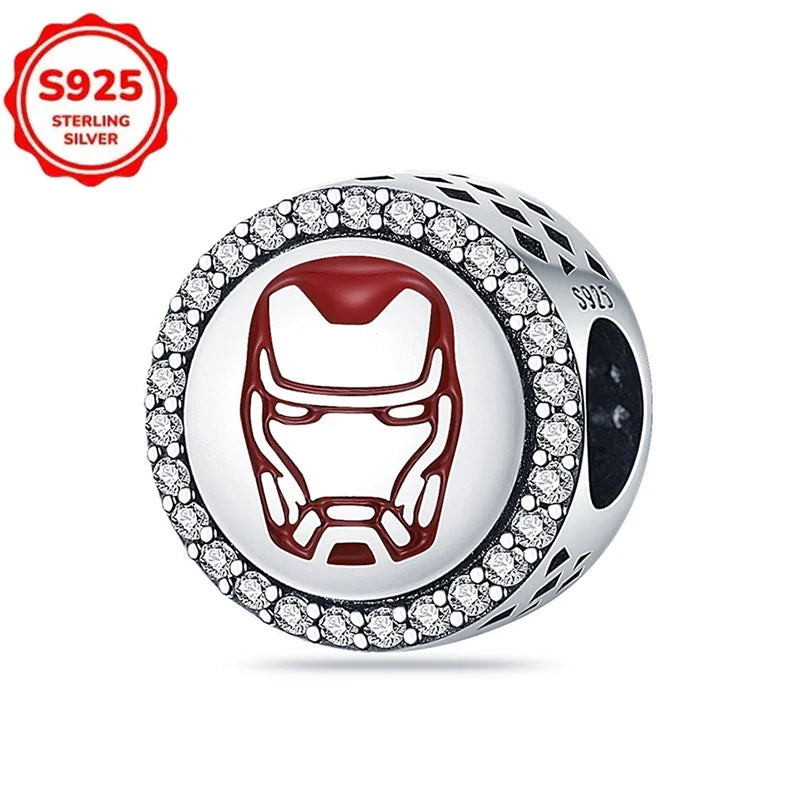 Marvel The Avengers (Animated Film) Lron Man Helmet 925 Sterling Silver Charms Bead Original Women Bracelet DIY Jewelry Hot Gift