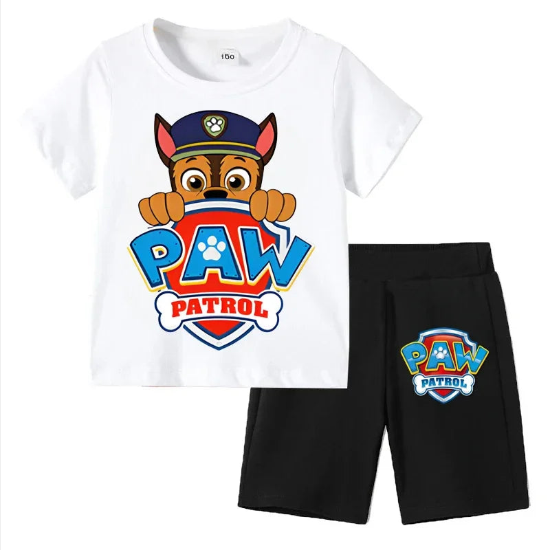 Paw Patrol Kids Set Boys Short Sleeve T-Shirt Top+Shorts 2-Piece Outfits Boys Cartoon Suit 3-8Years Children Clothes For Summer