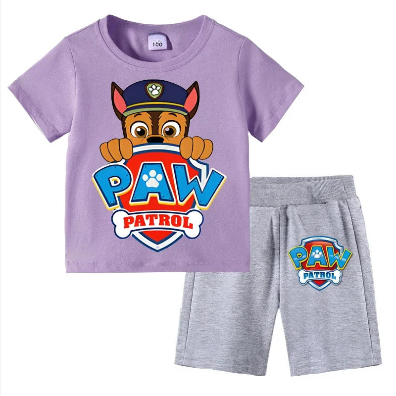 Paw Patrol Kids Set Boys Short Sleeve T-Shirt Top+Shorts 2-Piece Outfits Boys Cartoon Suit 3-8Years Children Clothes For Summer