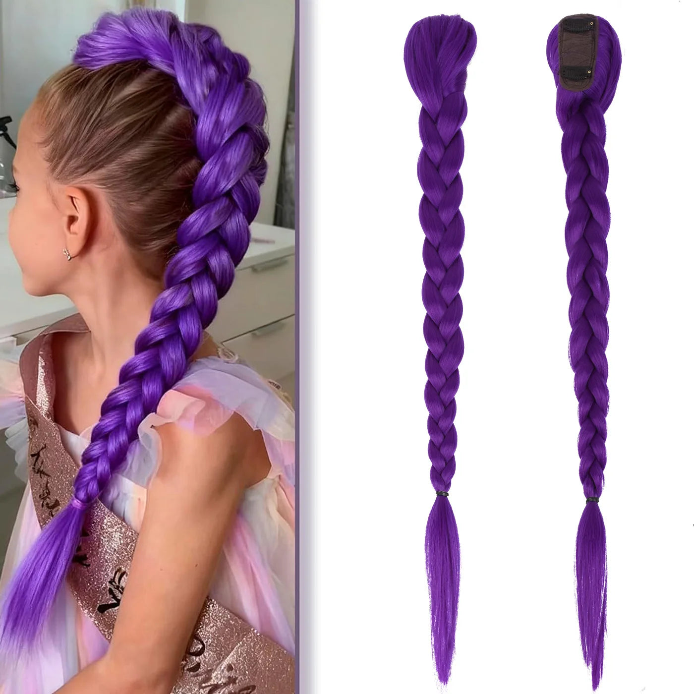 Girl Kpop Groups Purple Braided Ponytail Wig Hair Colored Claws Girls Hunters Big Braids Rumi Cosplay Wigs Hip Hop Dirty Braids