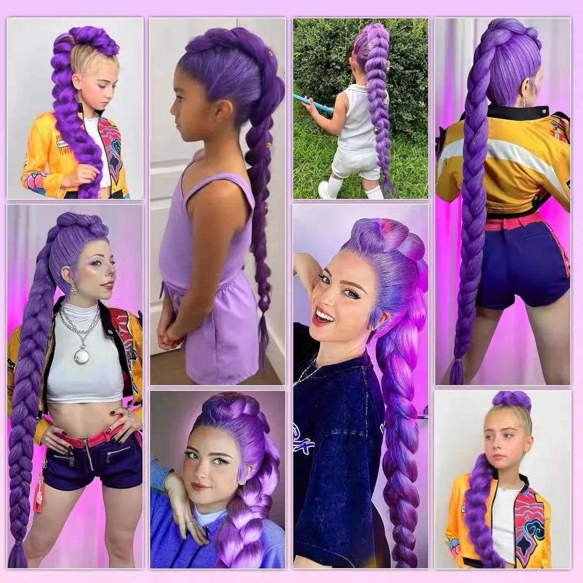 Girl Kpop Groups Purple Braided Ponytail Wig Hair Colored Claws Girls Hunters Big Braids Rumi Cosplay Wigs Hip Hop Dirty Braids