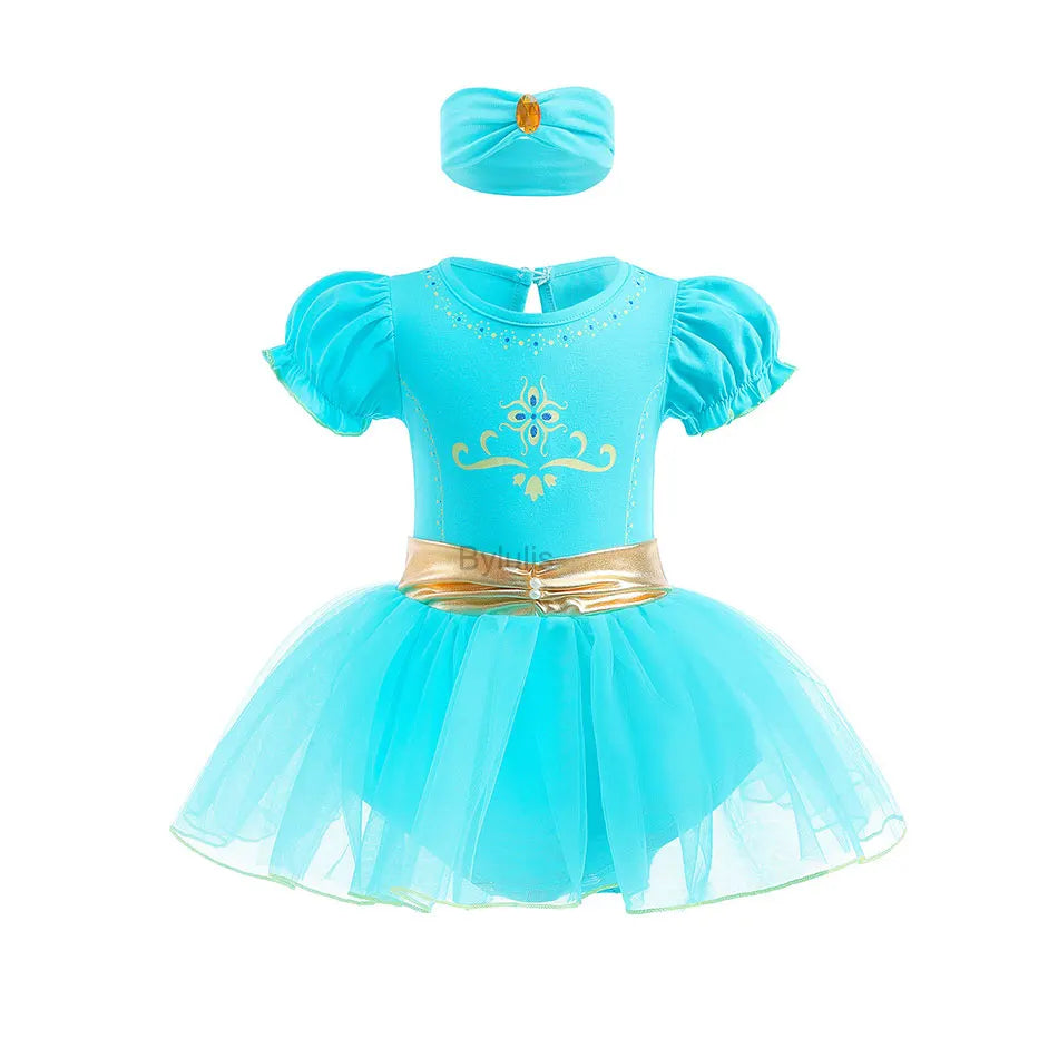Baby Girls Costumes Kid Romper Tutu Dress with Headband Infant Baby Girl Princess Alice Clothes Aurora Belle Dress Party Costume