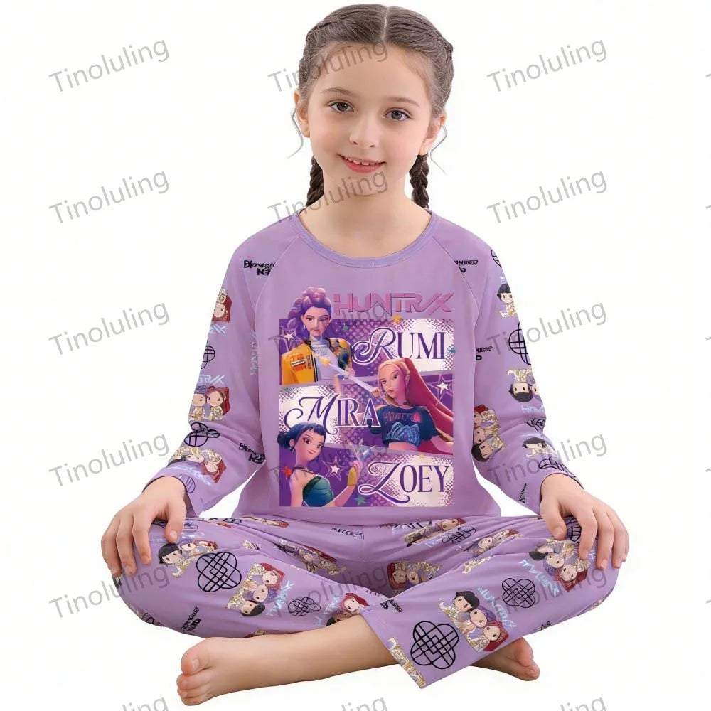 Kpop Girls Pyjamas Cartoon Pijamas Kids Clothes Spring Fashion Girls Long Sleeve T Shirt + Pants 2pcs Set Children Home Pajamas