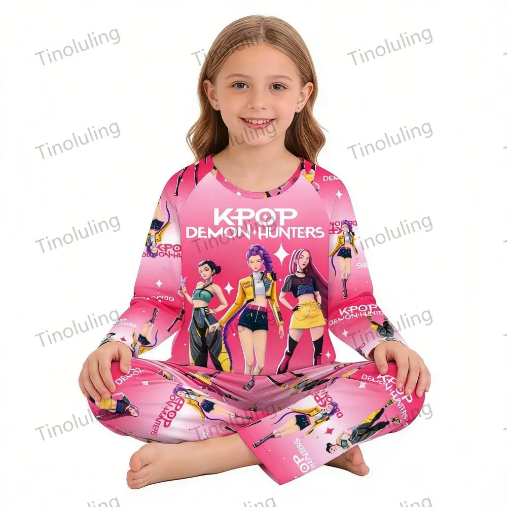 Kpop Girls Pyjamas Cartoon Pijamas Kids Clothes Spring Fashion Girls Long Sleeve T Shirt + Pants 2pcs Set Children Home Pajamas