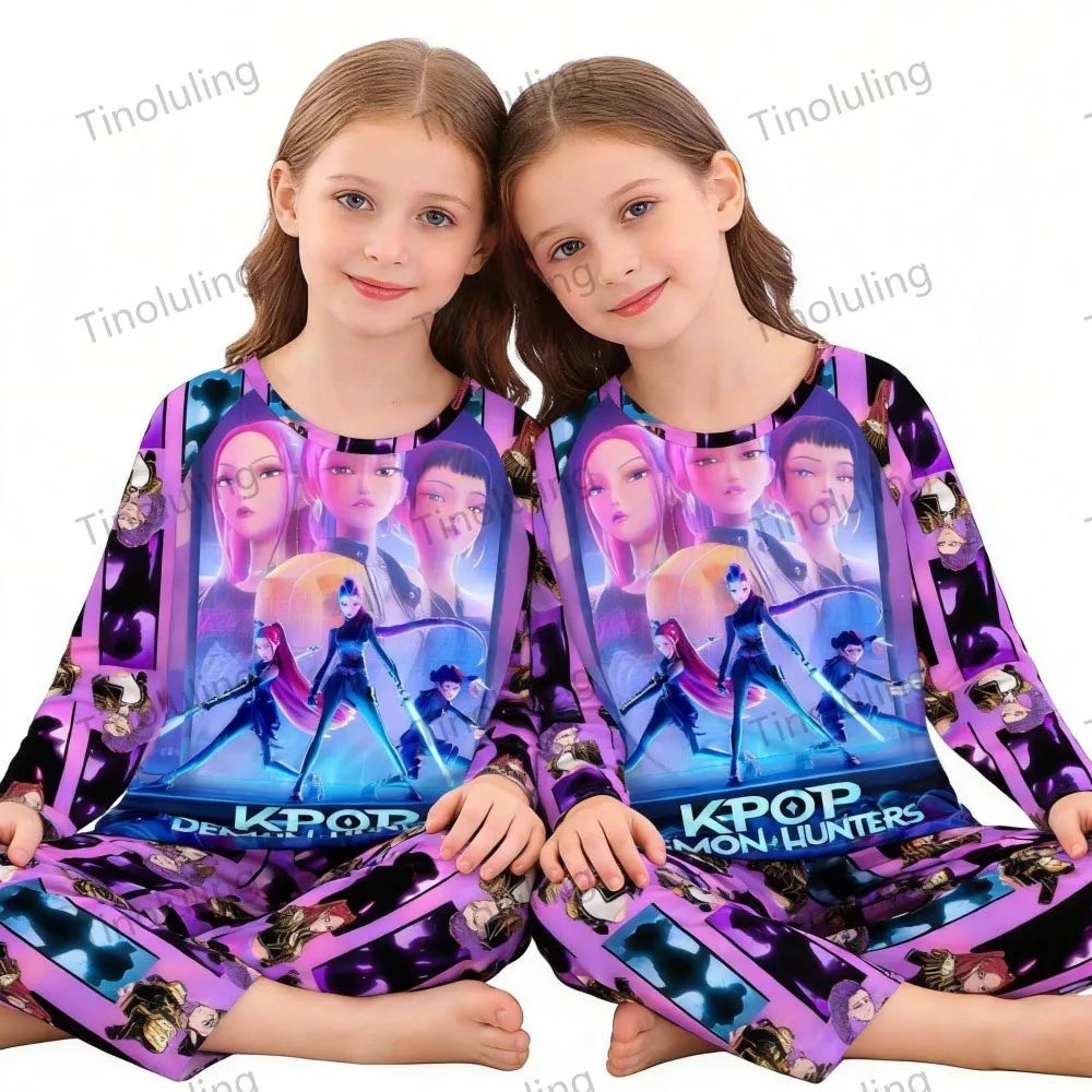Kpop Girls Pyjamas Cartoon Pijamas Kids Clothes Spring Fashion Girls Long Sleeve T Shirt + Pants 2pcs Set Children Home Pajamas