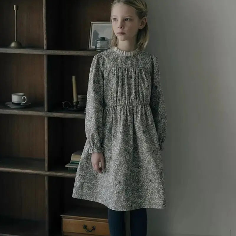 2025 Autumn Long Sleeve Girls Dress Lou Printed Embroidery Lace Kids Princess Dress Palace Style Baby Skirts Series Clothing