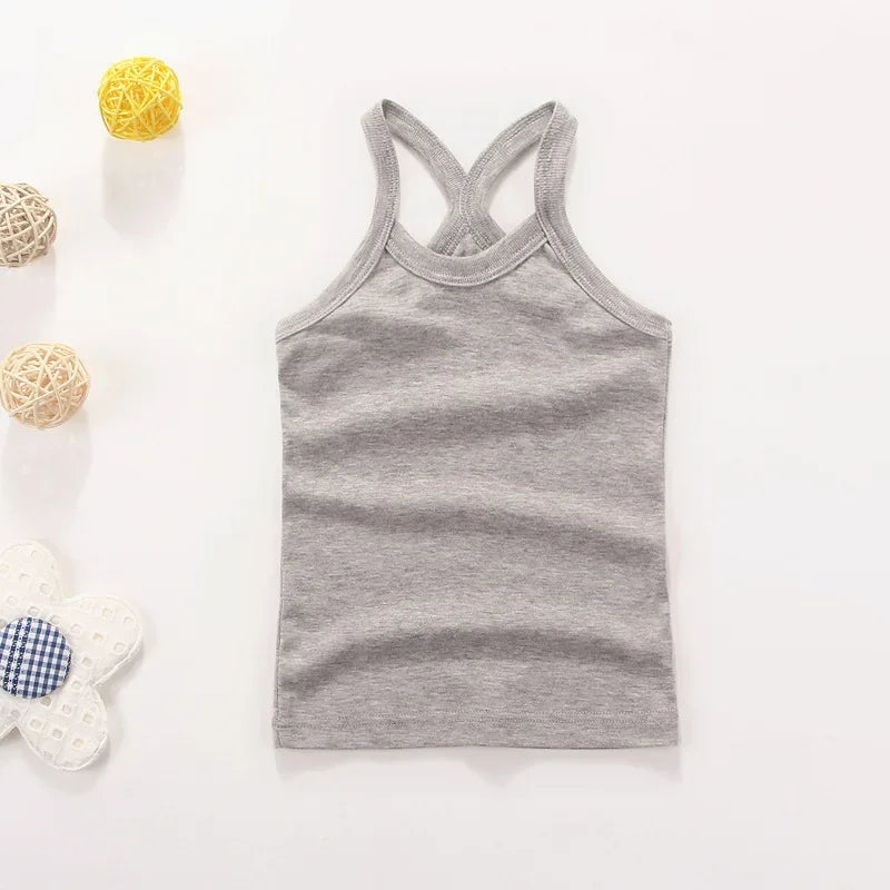 Summer Cotton Girls Vest Sleeveless Solid Color T-shirts Tees Kids Children Tops Baby Girl Casual Clothes Tshirt 2-12 Years