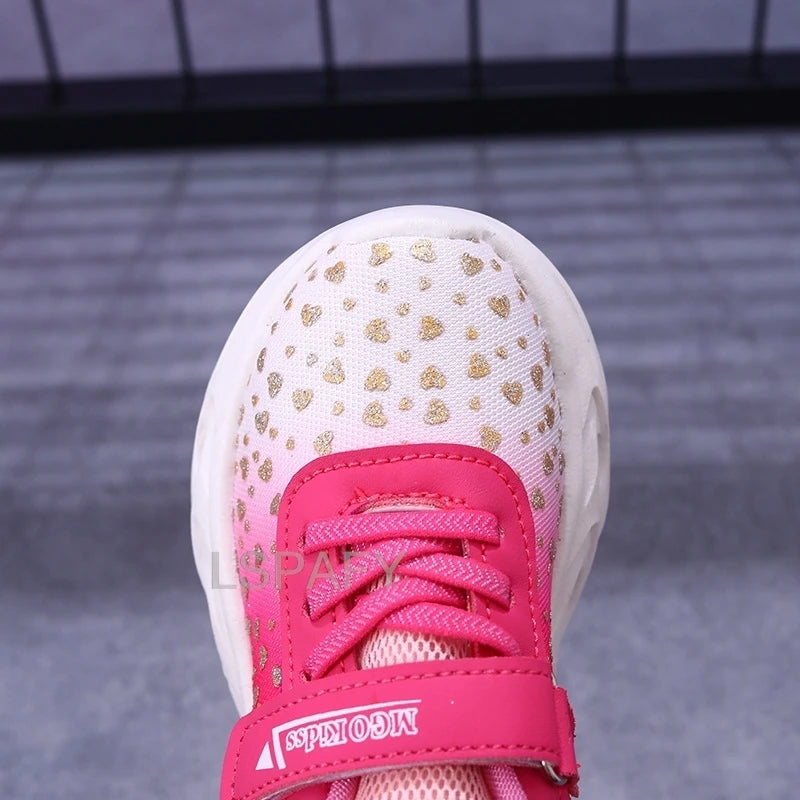 Kpop Demon Hunter Kids'Casual Shoes Girls Led Light Cartoon Fashion Sport Flat Bottom Shoes Breathable Purple Pink