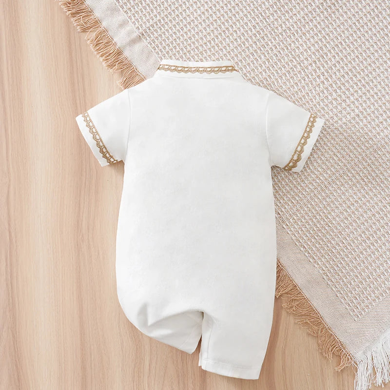 Newborn Baby Clothes Middle Eastern traditional ethnic style Islamic cotton Ramadan White summer short sleeved baby jumpsuit