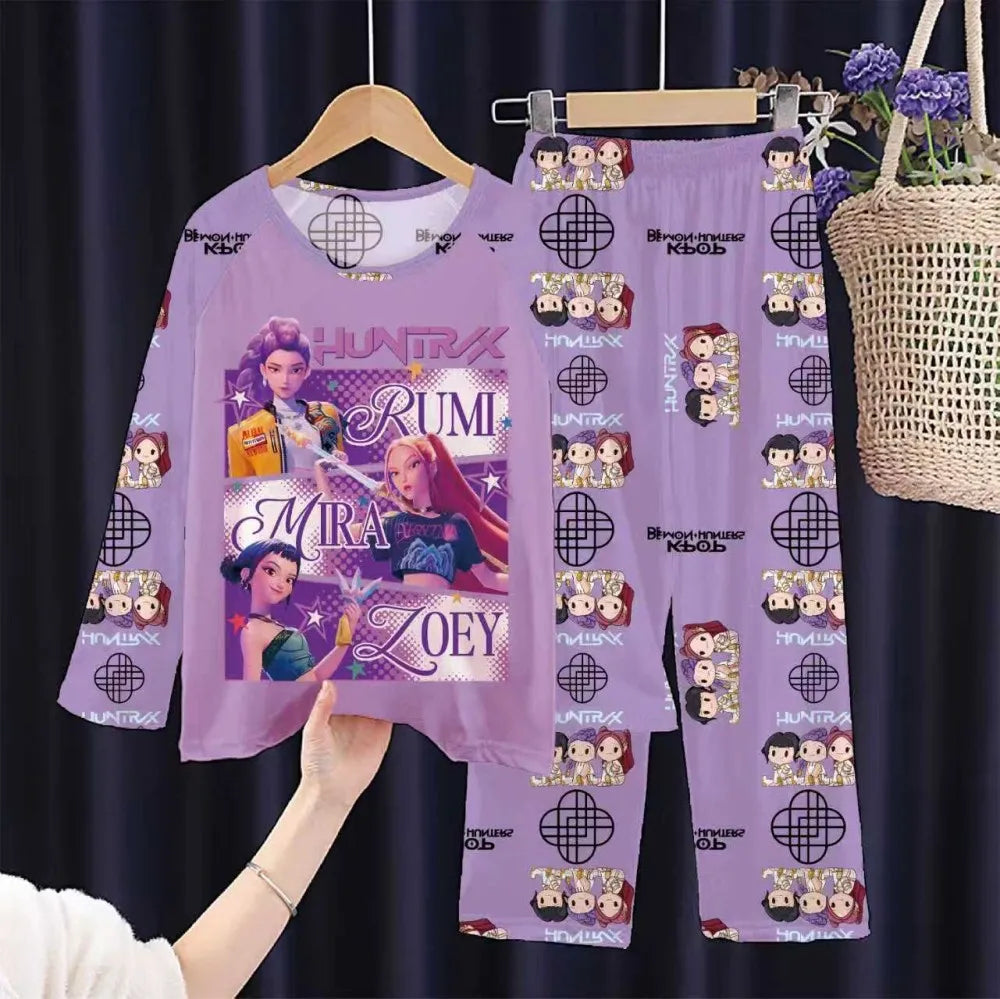 Kpop Girls Pyjamas Cartoon Pijamas Kids Clothes Spring Fashion Girls Long Sleeve T Shirt + Pants 2pcs Set Children Home Pajamas