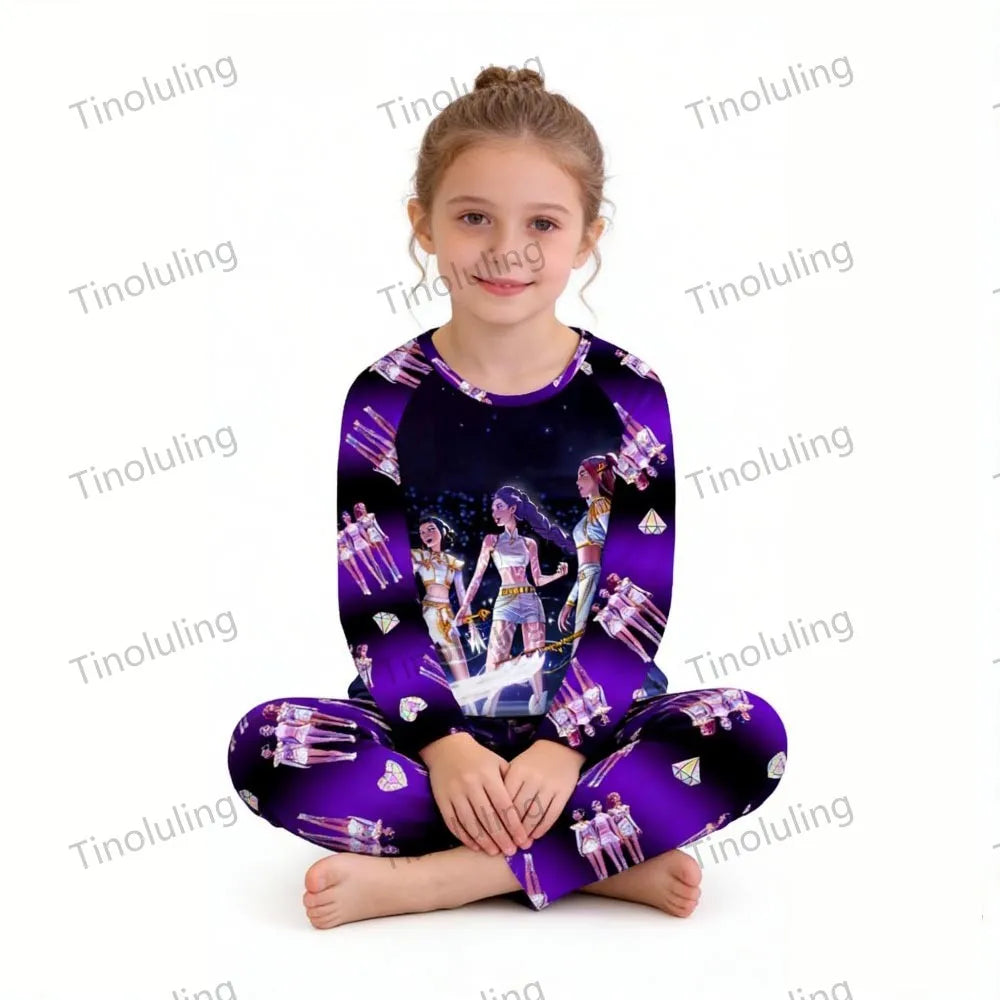 Kpop Girls Pyjamas Cartoon Pijamas Kids Clothes Spring Fashion Girls Long Sleeve T Shirt + Pants 2pcs Set Children Home Pajamas