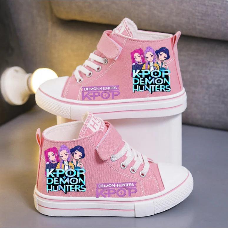 KPop Demon Hunters Canvas Shoes Student Casual Children Slip on Flat Board Shoes Kids Soft Bottom Non Slip Breathable Sneakers