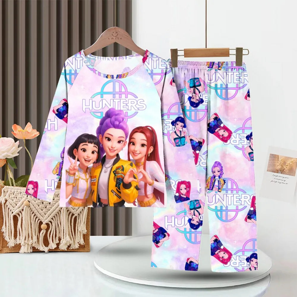 Kpop Girls Pyjamas Cartoon Pijamas Kids Clothes Spring Fashion Girls Long Sleeve T Shirt + Pants 2pcs Set Children Home Pajamas