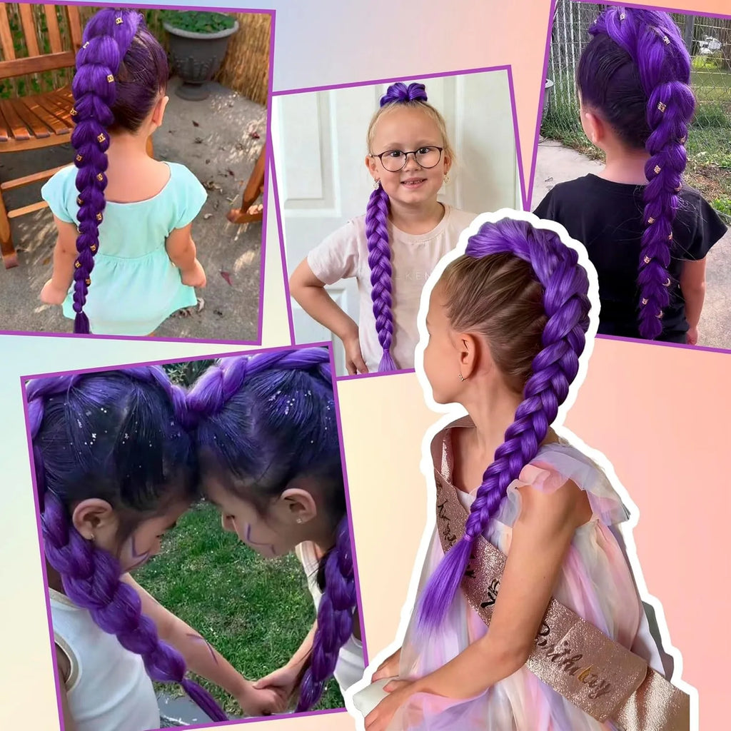 Girl Kpop Groups Purple Braided Ponytail Wig Hair Colored Claws Girls Hunters Big Braids Rumi Cosplay Wigs Hip Hop Dirty Braids
